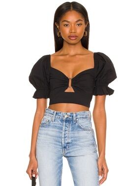 Revolve Elizabeth Puff Sleeve Crop Top in Black